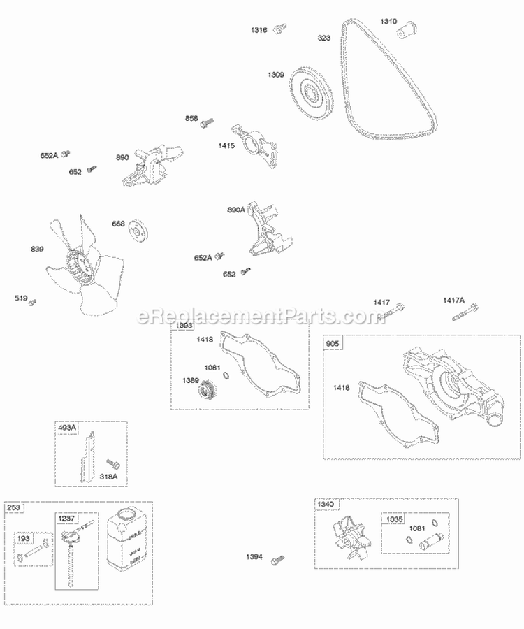 Radiator Fan Water Pump V-Belt Diagram and Parts List for 474177-0100-E1  Briggs and Stratton Engine